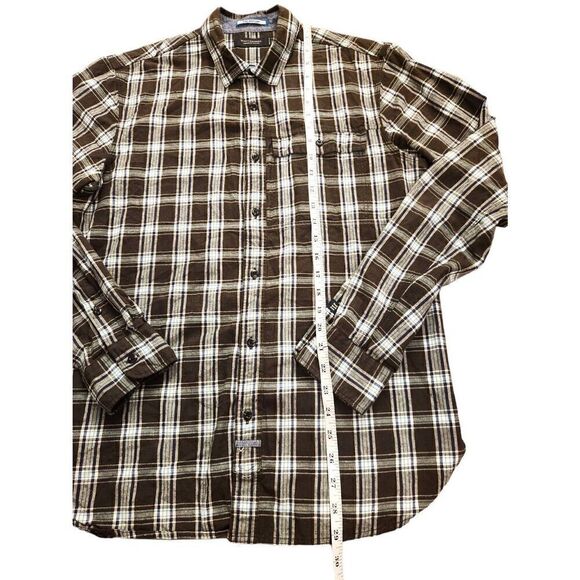 Scotch & Soda mens Med Plaid button up shirt. Regular fit green/brown longslv - Picture 4 of 11